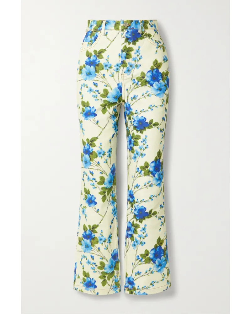 Richard Quinn Hoch Sitzende Jeans Mit Geradem Bein Und Blumenprint - Weiß Weiß