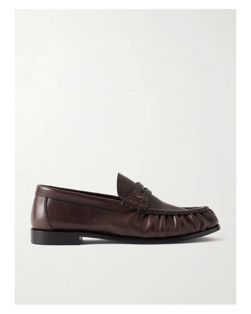 Saint Laurent Le Loafer Loafers Aus Strukturiertem Leder Mit Logoverzierung - Braun Braun