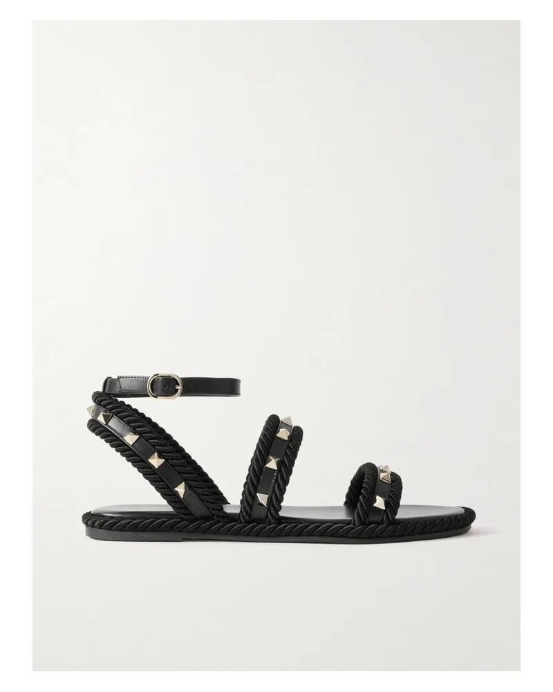 Valentino Garavani Torchon Sandalen Aus Leder Mit Nieten Und Kordelbesätzen - Schwarz Schwarz