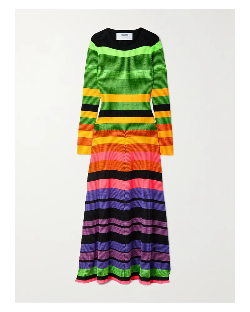 Christopher John Rogers Maxikleid Aus Gestreiftem Rippstrick Mit Rückenausschnitt - Grün Grün