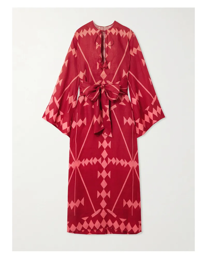Johanna Ortiz Wild Savannah Kleid Aus Bedrucktem Leinen Mit Troddeln Und Bindegürtel - Lila Lila