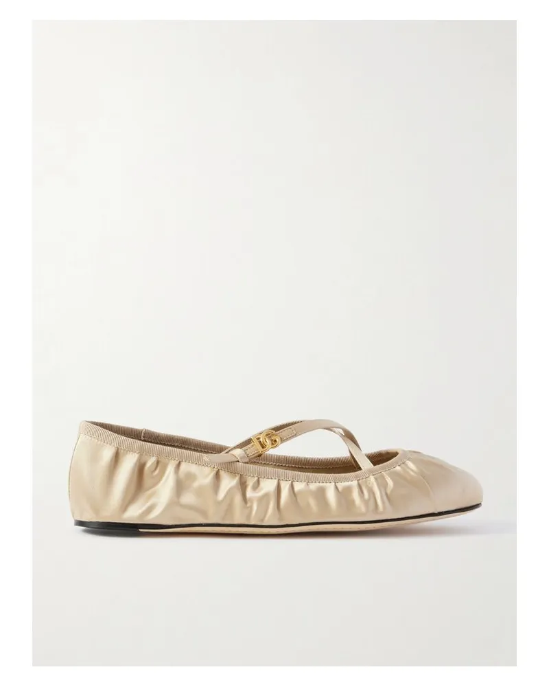 Dolce & Gabbana Mary-jane-ballerinas Aus Satin Mit Raffungen - Creme Creme