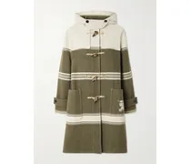 Hooded Striped Wool And Cotton-blend Coat - Green