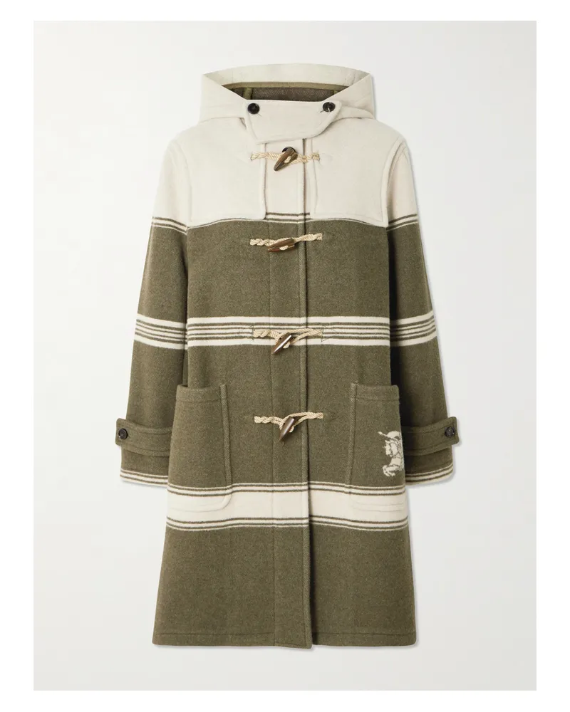 Burberry Hooded Striped Wool And Cotton-blend Coat - Green Green