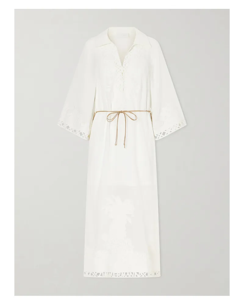 Zimmermann Indra Embroidered Belted Ramie Maxi Dress - Neutrals Neutrals