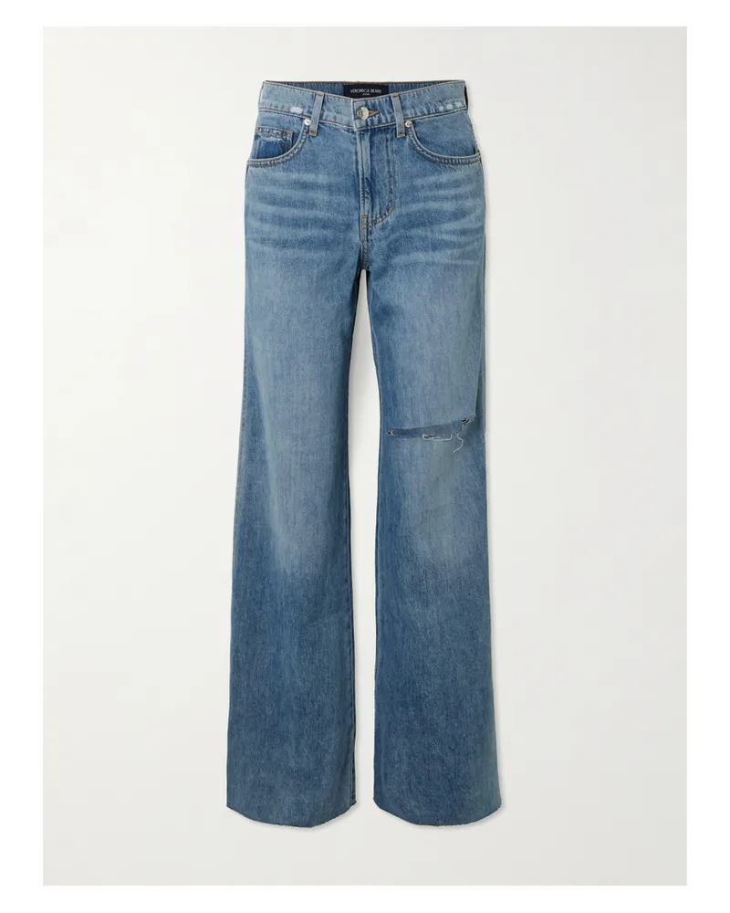 Veronica Beard Kasey Halbhohe Jeans Mit Weitem Bein Und Fransen - Blau Blau