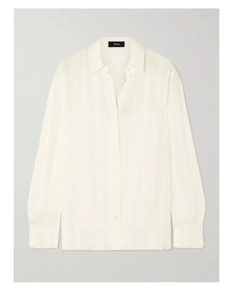 Theory Hemd Aus Gestreiftem Jacquard - Elfenbein Elfenbein