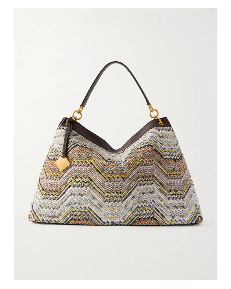 Missoni Sequined-embellished Striped Leather-trimmed Woven Shoulder Bag - Neutrals Neutrals