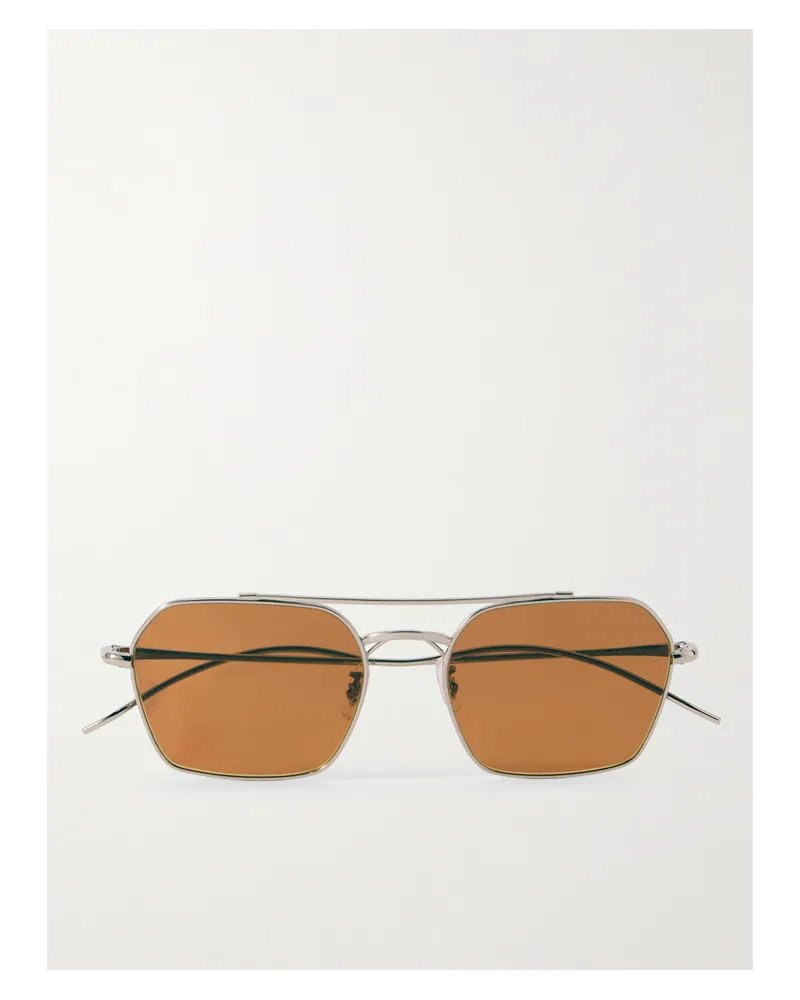 Oliver Peoples Silberfarbene Pilotensonnenbrille Silber