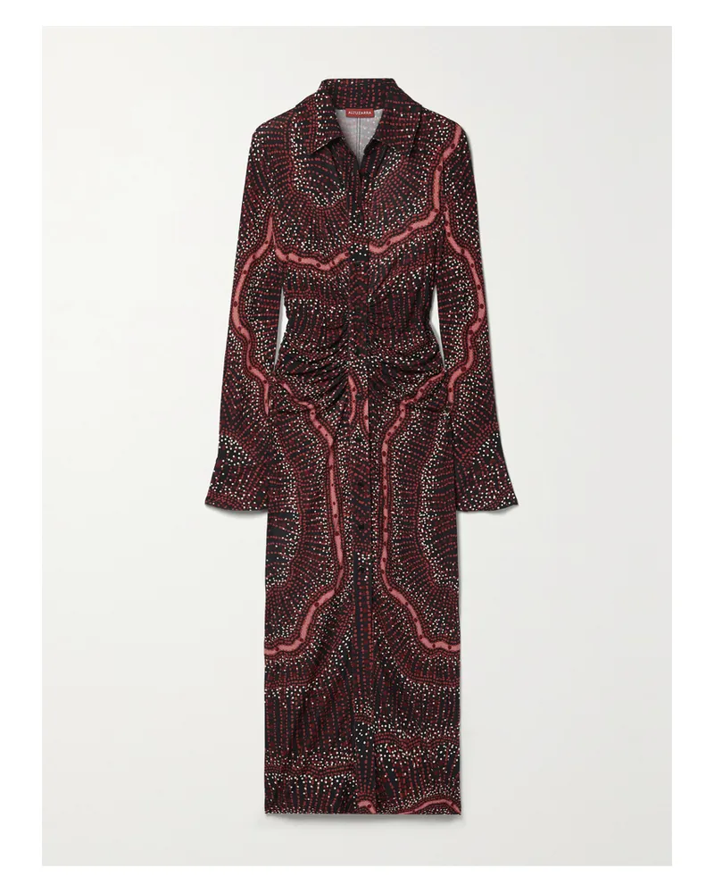 Altuzarra Claudia Midi-hemdblusenkleid Aus Bedrucktem Stretch-jersey Mit Raffungen - Schwarz Schwarz
