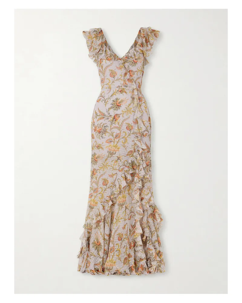 Etro Ruffled Floral-print Silk-blend Midi Dress - Multi Multi