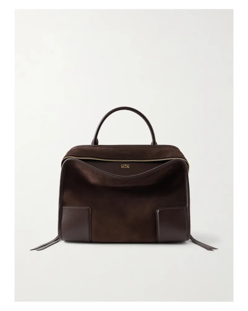 Loewe Amazona Leather-trimmed Suede Tote - Brown Brown