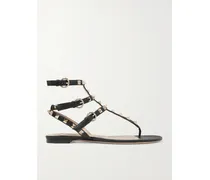 The Rockstud Leather Sandals - Black