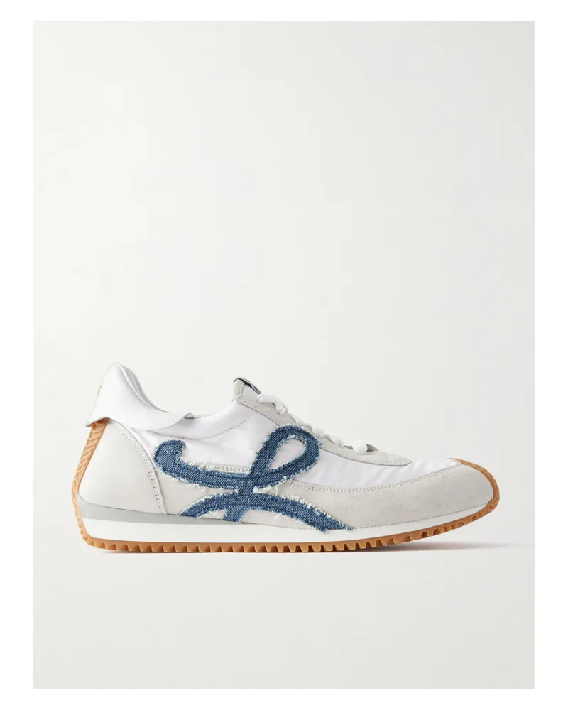 Loewe Flow Runner Sneakers Aus Shell Und Veloursleder Mit Denim-besätzen - Weiß Weiß