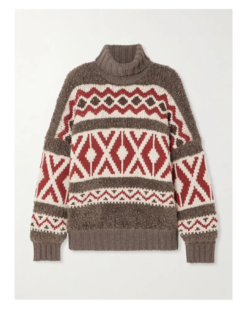 Brunello Cucinelli Rollkragenpullover Aus Einer Mohairmischung Und Jacquard-strick Aus Einer Woll-kaschmirmischung - Braun Braun