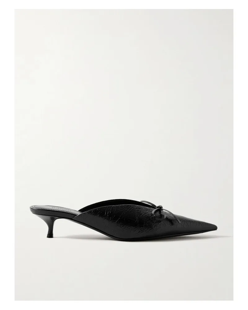Balenciaga Knife Mules Aus Leder In Knitteroptik Mit Schleife - Schwarz Schwarz