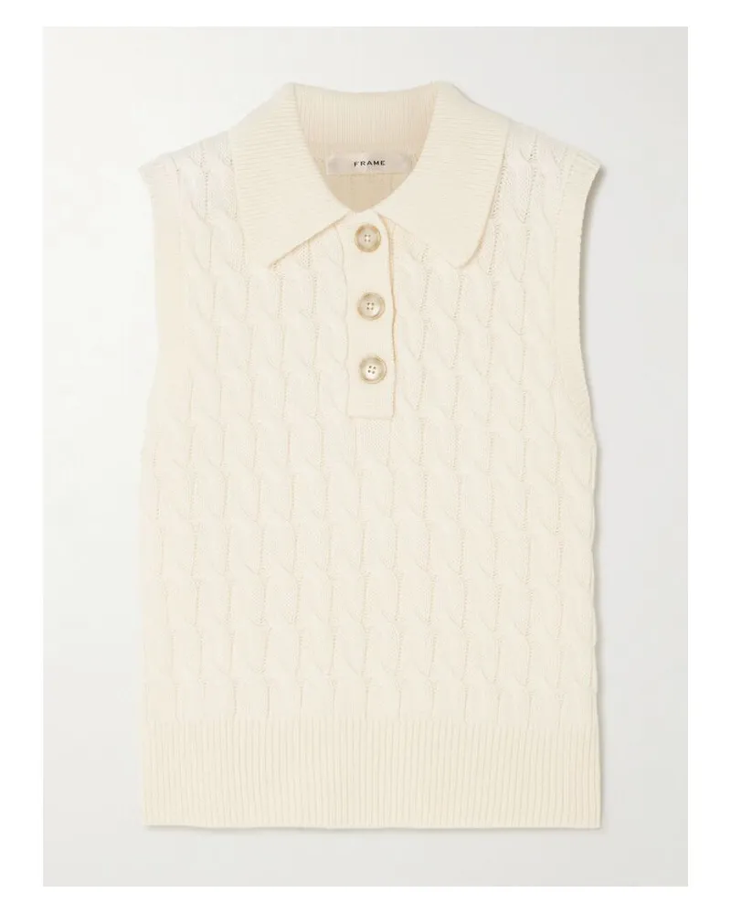 Frame Denim Ärmelloser Zopfstrickpullover Aus Wolle - Creme Creme