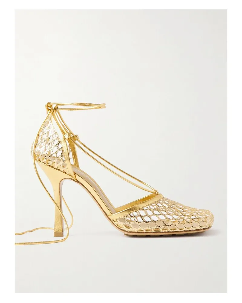 Bottega Veneta Pumps Aus Mesh Mit Lederbesätzen In Metallic-optik - Gold Gold