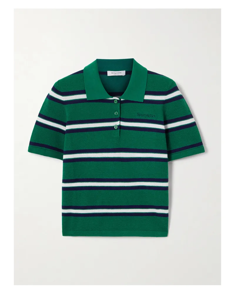 SPORTY & RICH Polohemd Aus Gestreiftem Piqué Aus Einer Seiden-baumwollmischung - Grün Grün