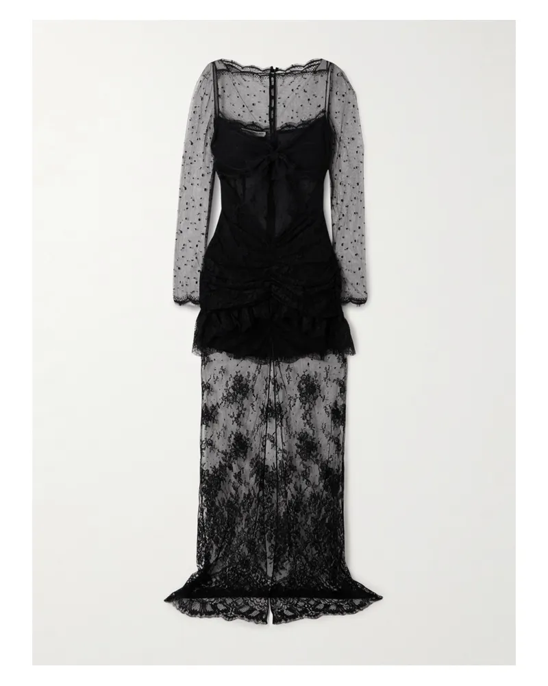 Alessandra Rich Robe Aus Chantilly-spitze Und Seide - Schwarz Schwarz
