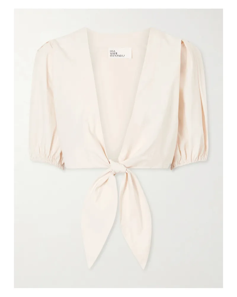 Lisa Marie Fernandez Pouf Cropped Cotton-poplin Wrap Top - Neutrals Neutrals