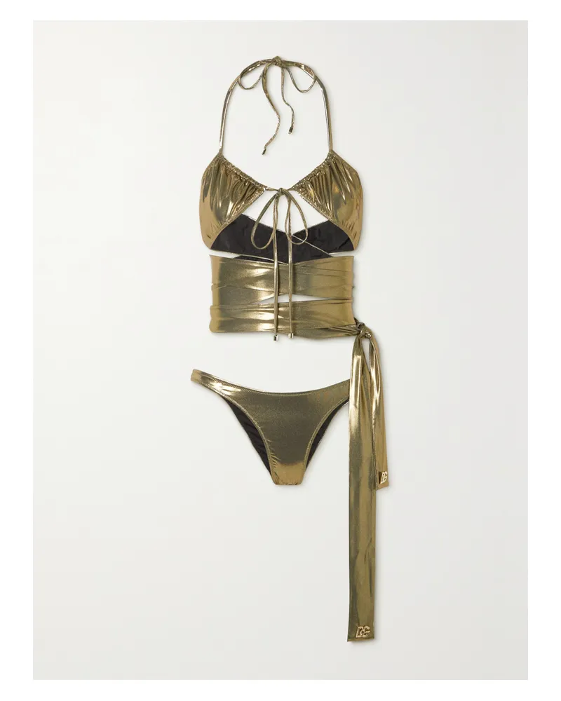Dolce & Gabbana Neckholder-bikini Aus Stretch-lamé Mit Verzierungen - Gold Gold