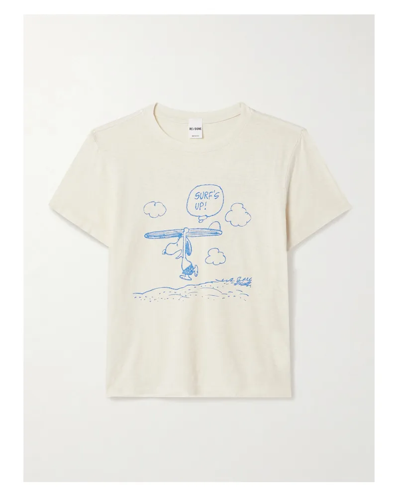 RE/DONE Peanuts Snoopy Surf's Up T-shirt Aus Baumwoll-jersey Mit Print - Weiß Weiß