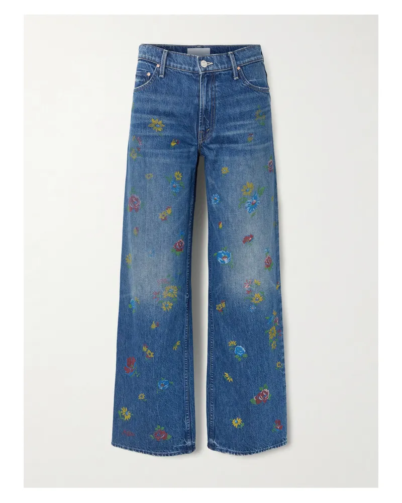 Mother The Rerun Zip Sneak Hoch Sitzende Jeans Mit Weitem Bein Mit Blumenprint - Blau Blau
