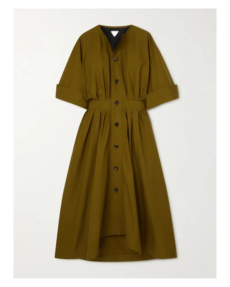 Bottega Veneta Cotton-canvas Midi Dress - Green Green