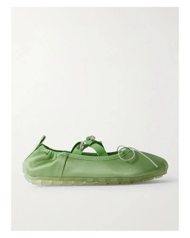Simone Rocha Ballerinas Aus Satin Mit Ripsbandbesätzen, Kristallen Und Biesen - Grün Grün