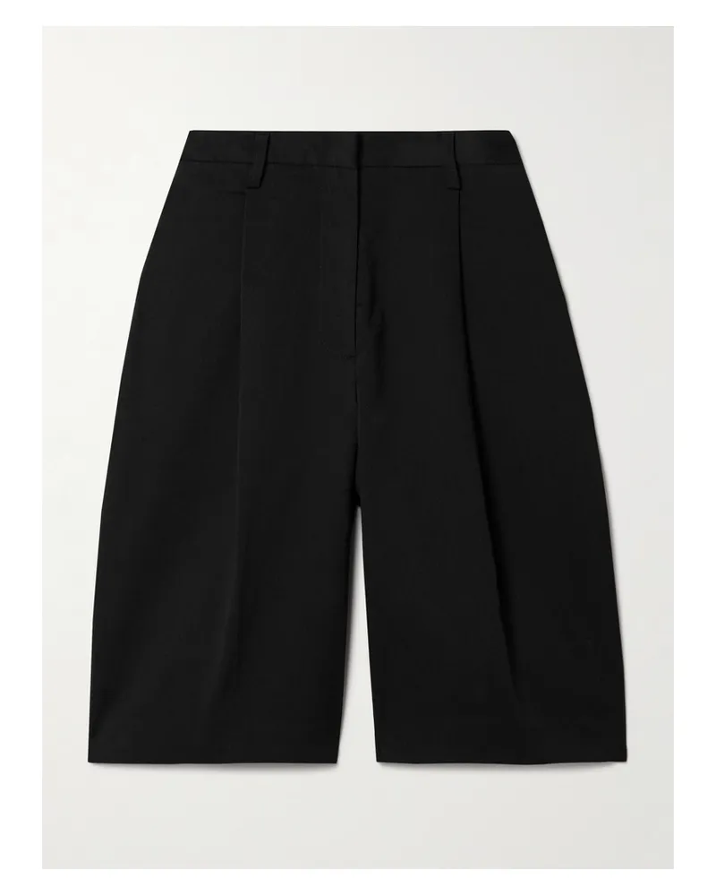 Matteau Pleated Organic Cotton-blend Twill Shorts - Black Black