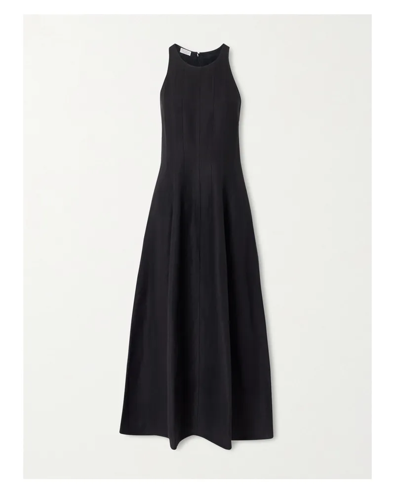 Brunello Cucinelli Paneled Twill Midi Dress - Black Black
