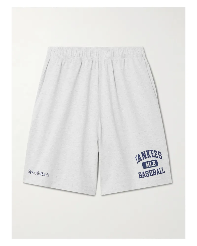 SPORTY & RICH New York Yankees Shorts Aus Baumwoll-jersey Mit Prints - Grau Grau