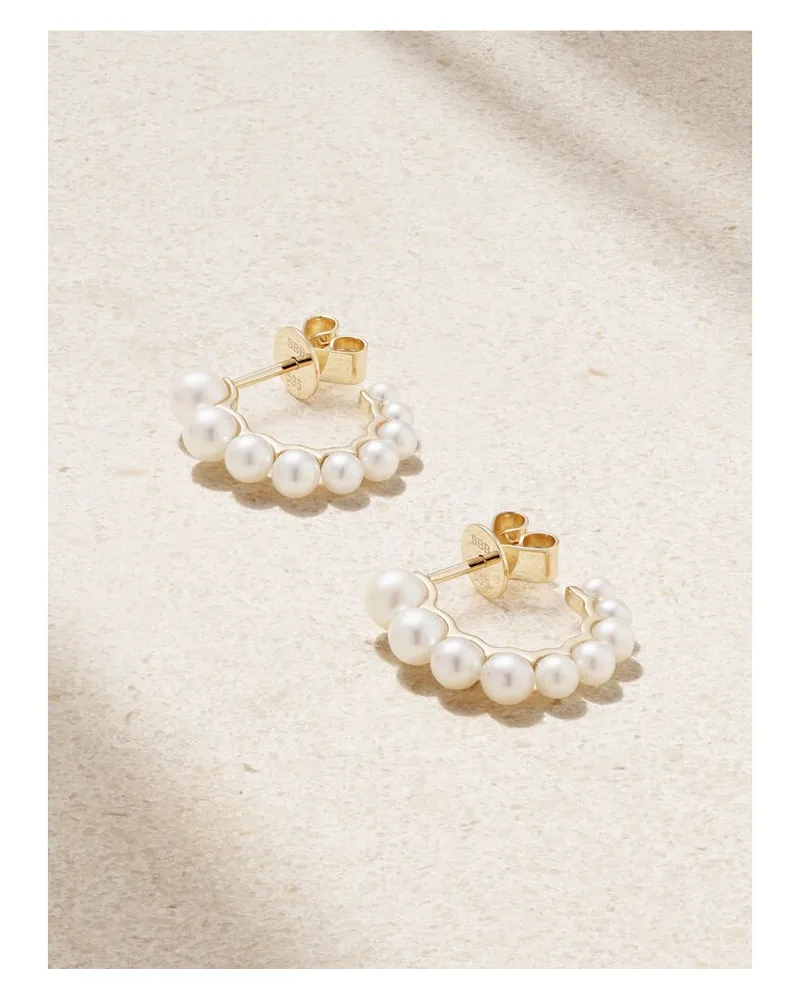Sophie Bille Brahe Petite Boucle Perle Creolen Aus Recyceltem 14 Karat Gold Mit Perlen - Weiß Weiß