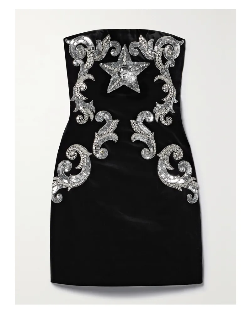 Balmain Trägerloses Minikleid Aus Baumwollsamt Mit Verzierungen - Schwarz Schwarz