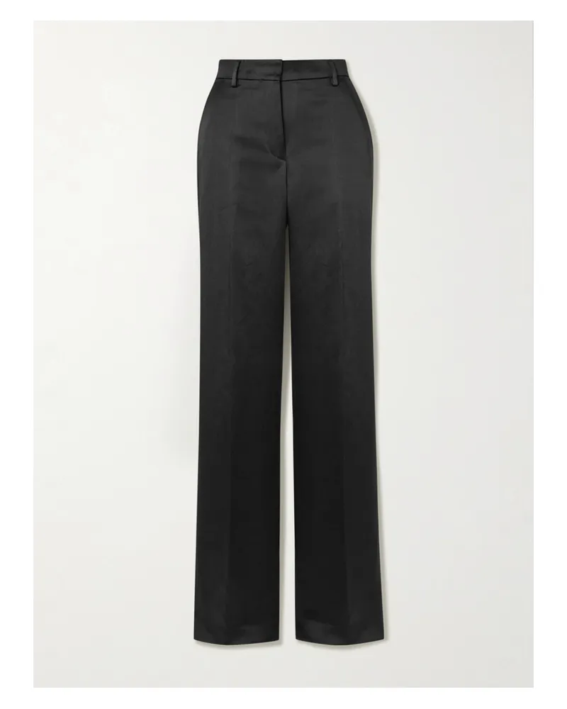 Dries van Noten Washed Cotton-blend Satin Slim-leg Pants - Black Black