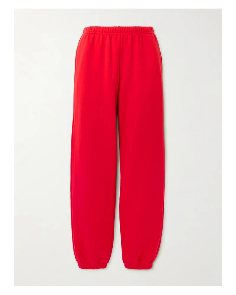 ÉTERNE Embroidered Cotton And Modal-blend Jersey Tapered Track Pants Red