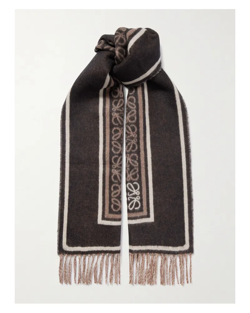 Loewe Schal Aus Jacquard-strick Aus Einer Woll-kaschmirmischung Mit Fransen - Braun Braun