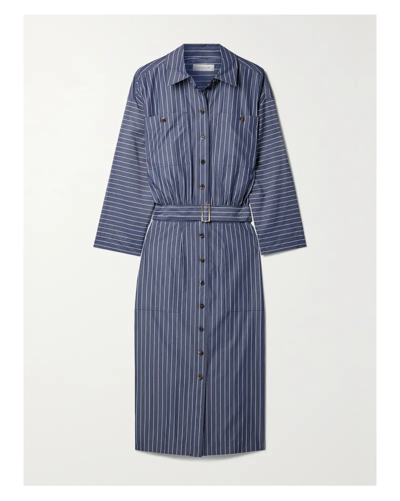 Lafayette148 Gestreiftes Midi-hemdblusenkleid Aus Baumwollpopeline Mit Gürtel - Blau Blau