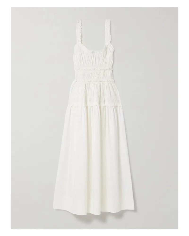 DÔEN Marianne Shirred Organic Cotton-poplin Midi Dress - White White