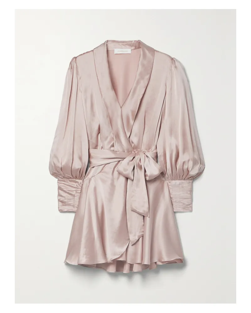 Zimmermann Mini-wickelkleid Aus Seidensatin Mit Volant - Pink Pink