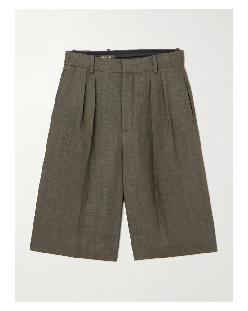 Loro Piana Digby Pleated Linen And Wool-blend Shorts - Green Green
