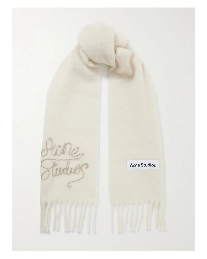 Acne Studios Strickschal Mit Metallic-stickerei Und Fransen - Weiß Weiß
