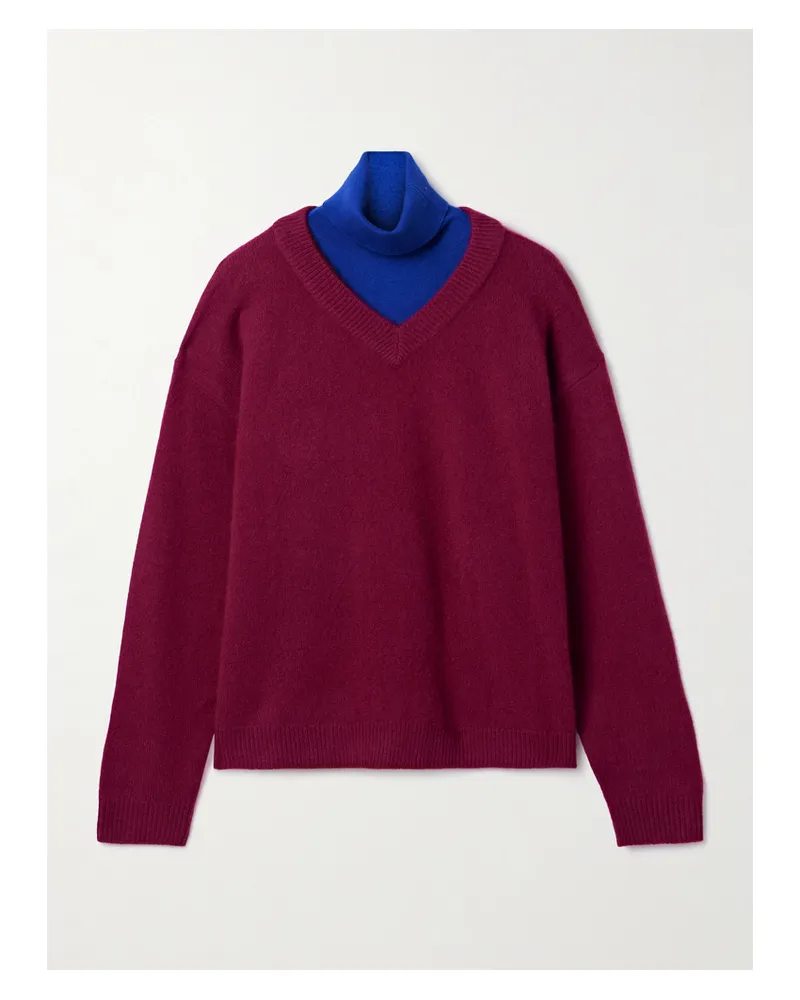 STAUD Doris Mehrlagiger, Zweifarbiger Pullover Aus Kaschmir Mit Rollkragen - Rot Rot