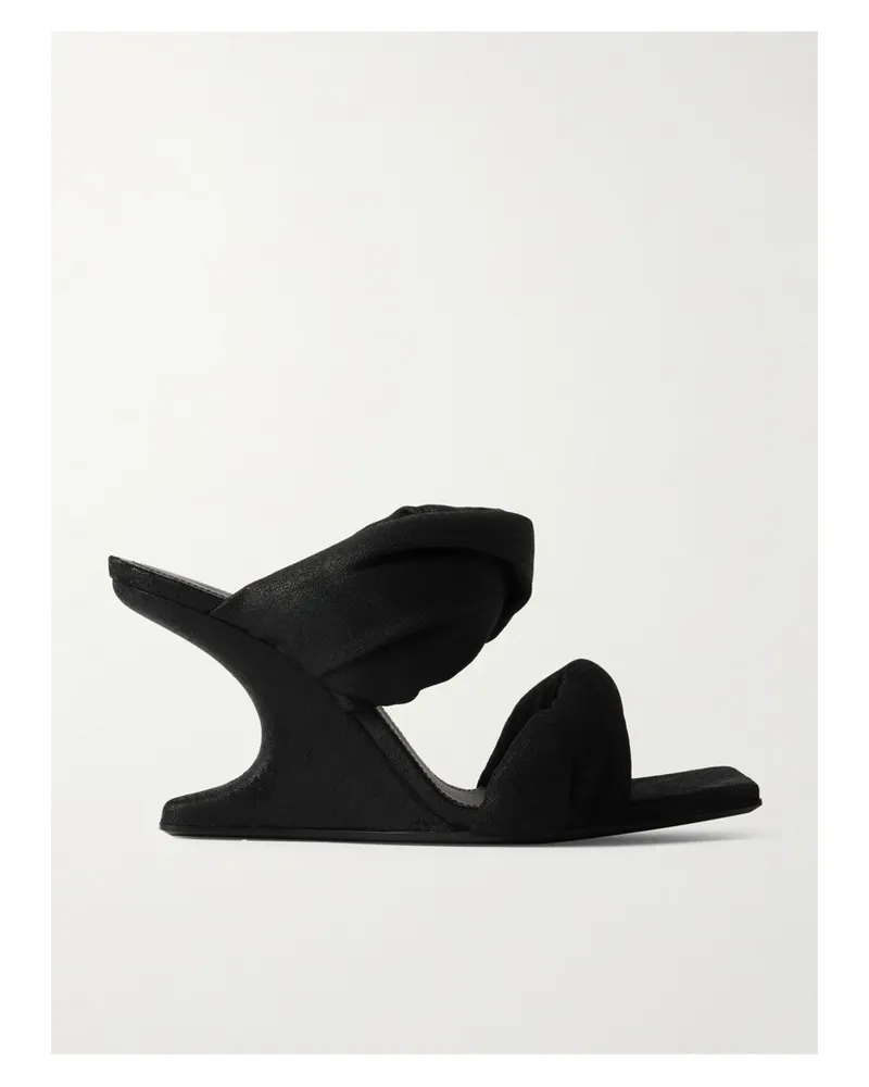 Rick Owens Twisted Cantilever Suede Wedge Mules - Black Black