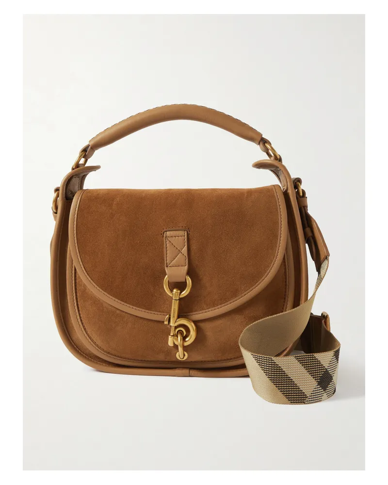 Burberry Small Leather-trimmed Suede Shoulder Bag - Brown Brown