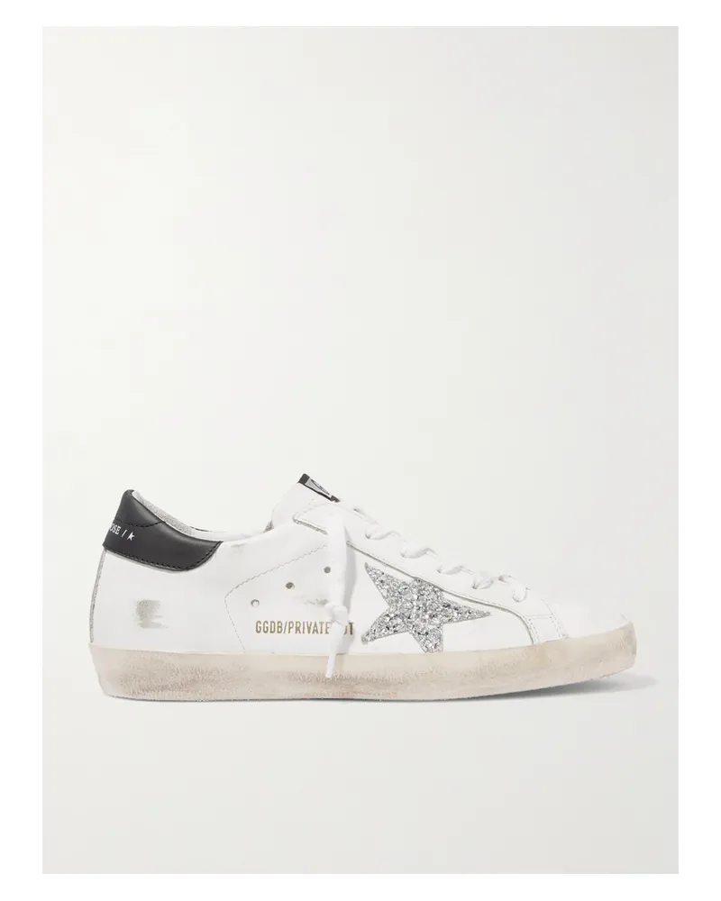 Golden Goose Superstar Sneakers Aus Leder Mit Glitter-finish In Distressed-optik - Weiß Weiß
