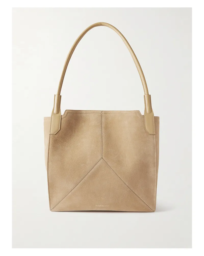 Victoria Beckham The Victoria Soft Mini Leather-trimmed Suede Tote - Neutrals Neutrals
