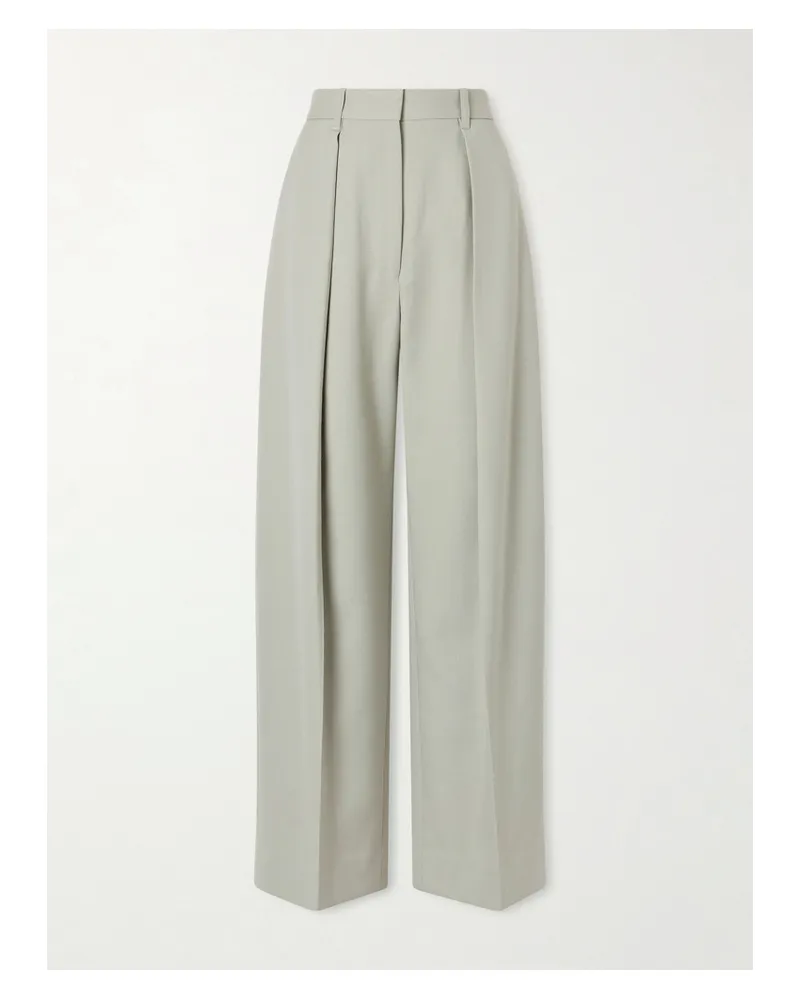 Victoria Beckham Hose Mit Weitem Bein Aus Grain De Poudre Mit Bundfalten - Grün Grün