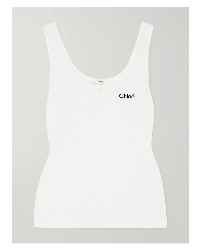 Chloé Tanktop Aus Gerippter Baumwolle Mit Stickerei - Weiß Weiß